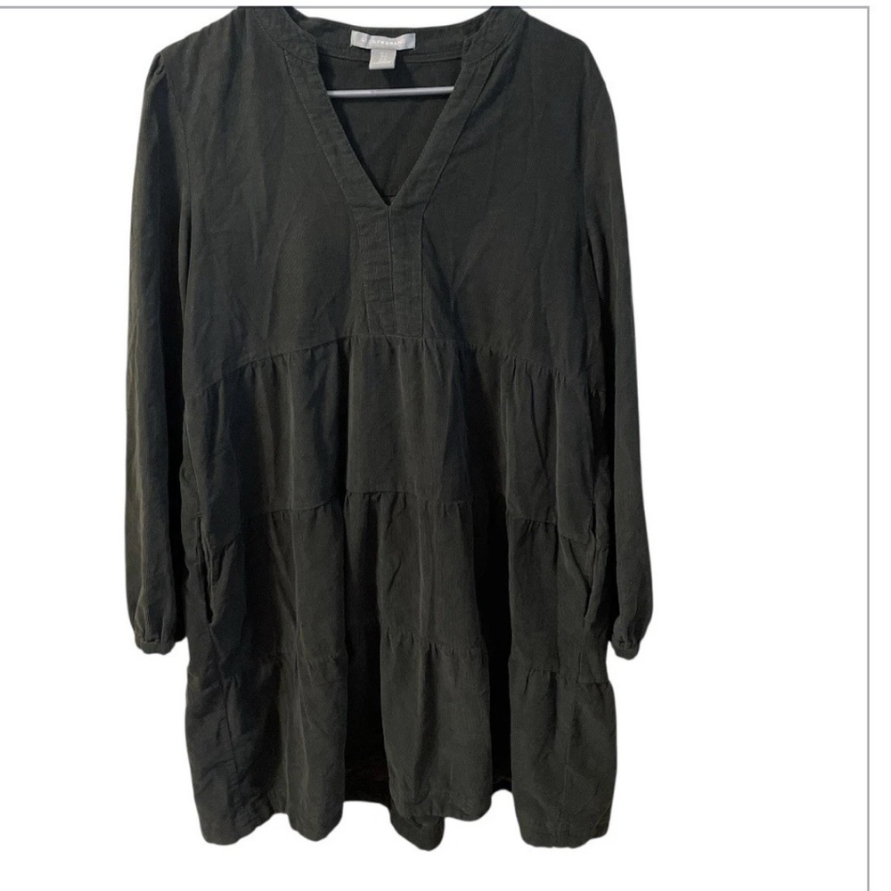 Lucky Brand Green Corduroy Tiered Long Sleeve Dress Women's Size Medium